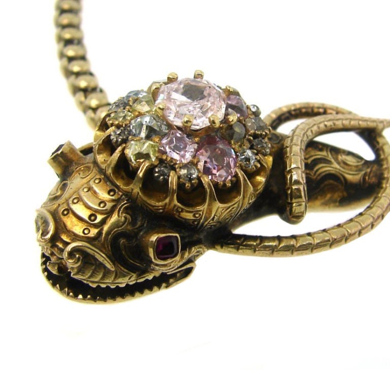 Antique Natural Fancy Color Diamond Snake Necklace - 2