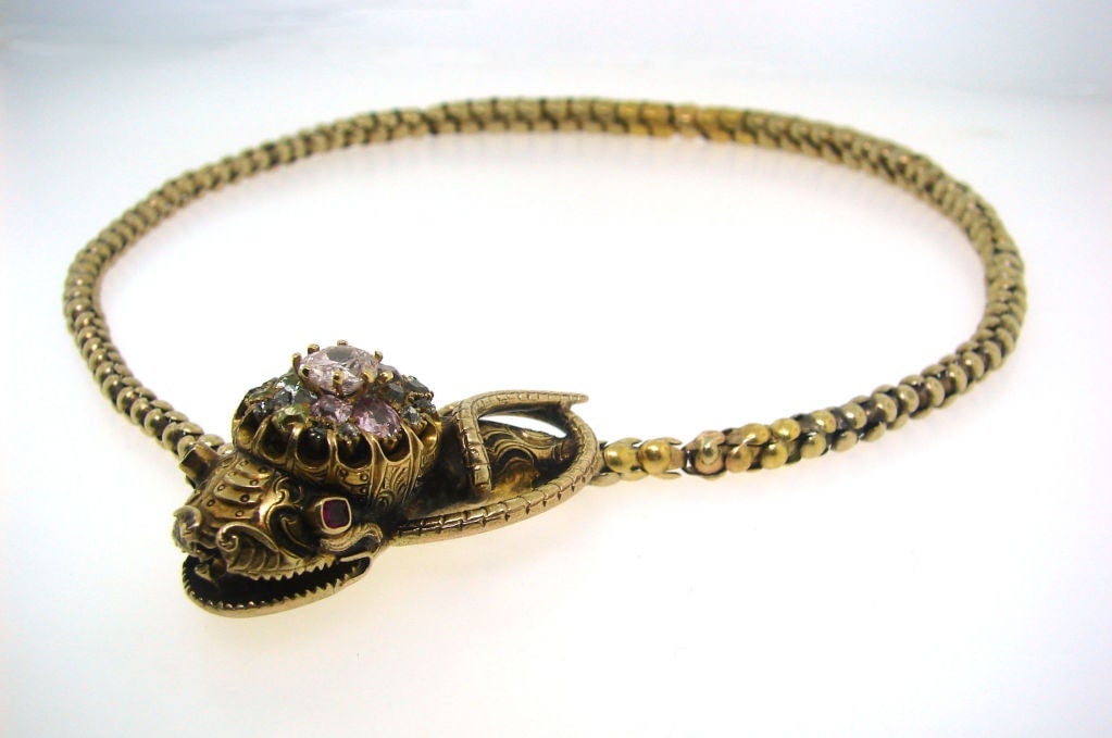 Antique Natural Fancy Color Diamond Snake Necklace - 4