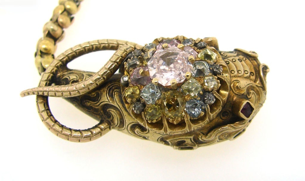 Antique Natural Fancy Color Diamond Snake Necklace - 8