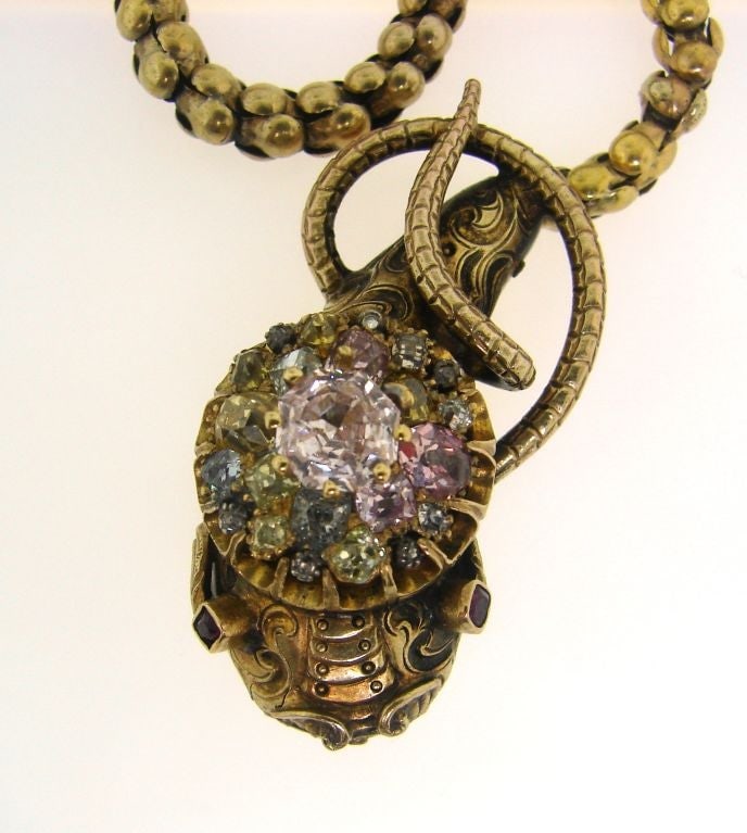 Antique Natural Fancy Color Diamond Snake Necklace - 9