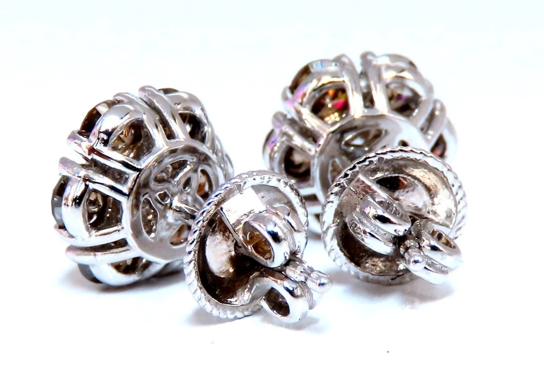 2.44ct. natural round diamond cluster earrings 14 karat Fancy Browns - 3