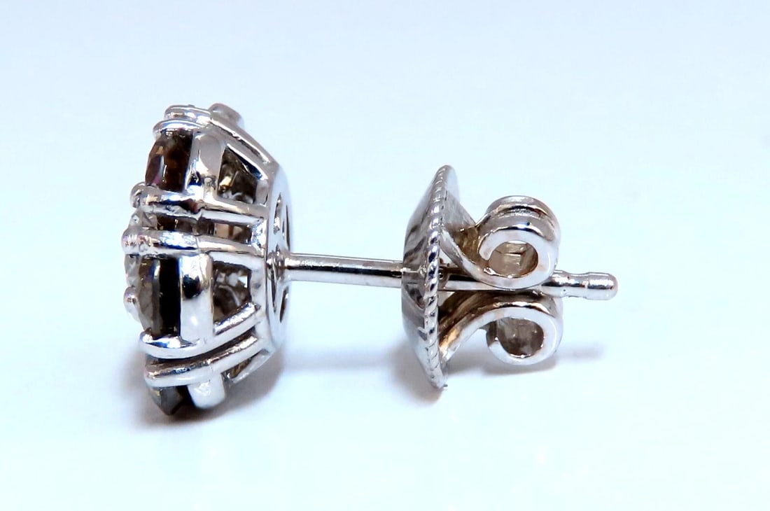 2.44ct. natural round diamond cluster earrings 14 karat Fancy Browns - 4