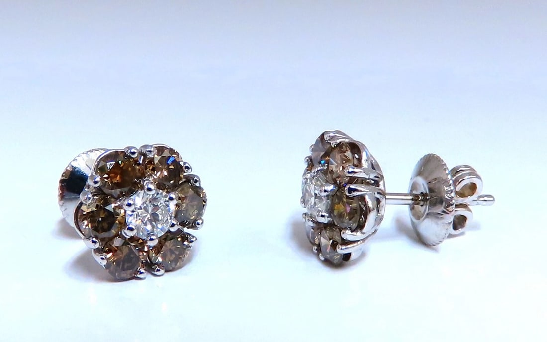 2.44ct. natural round diamond cluster earrings 14 karat Fancy Browns - 5