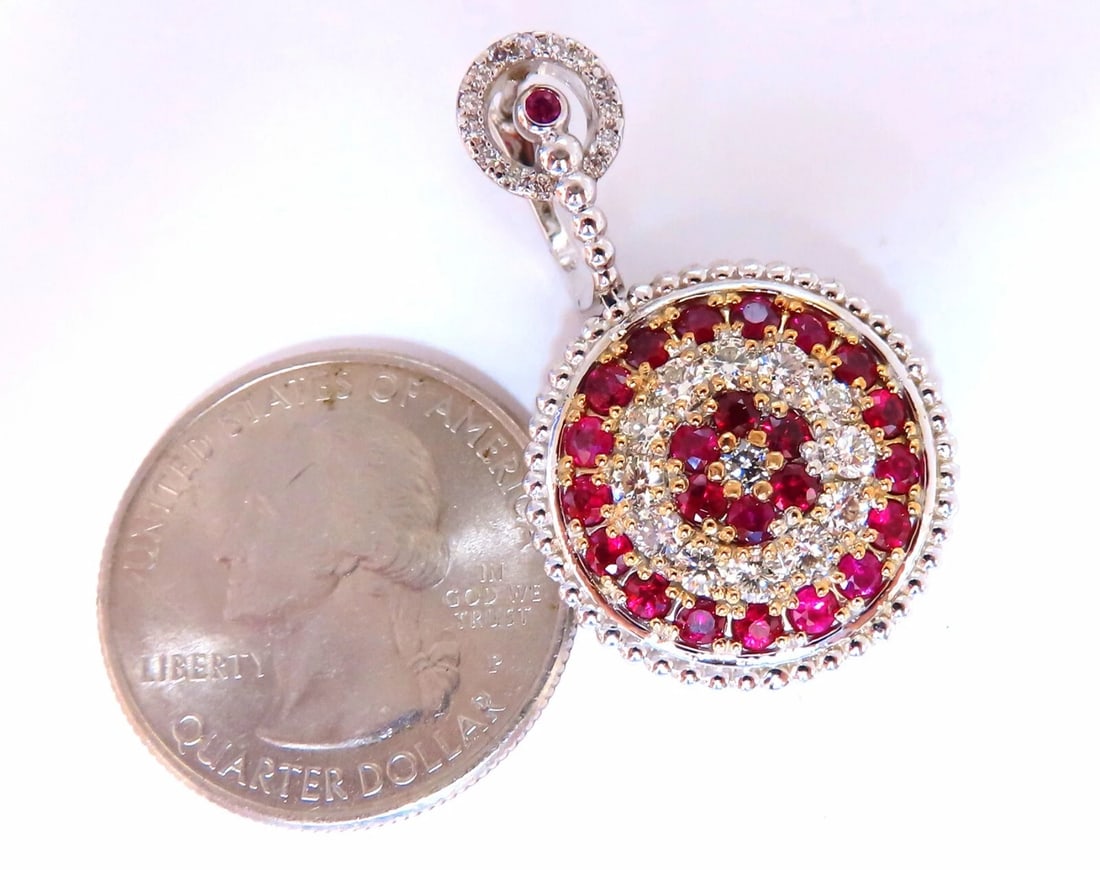 Natural 5.20ct Ruby Diamonds Dangle Earrings 14kt Bullseye Statement - 6
