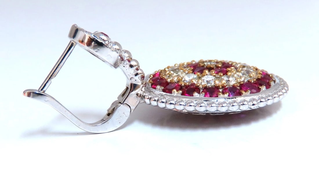 Natural 5.20ct Ruby Diamonds Dangle Earrings 14kt Bullseye Statement - 7
