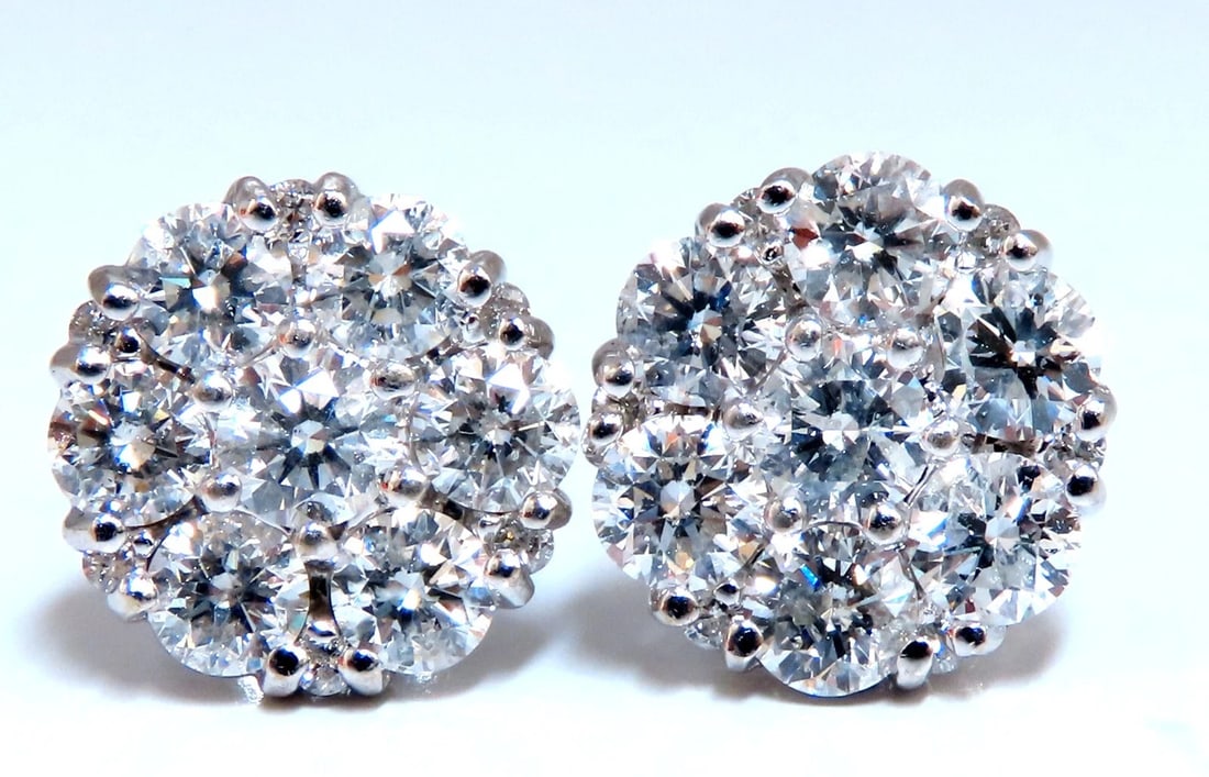 1.50ct. natural round diamond cluster earrings 14 karat - 3
