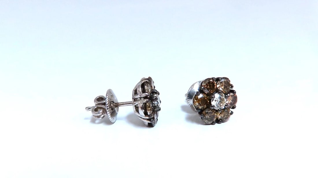 2.71ct. natural round diamond cluster earrings 14 karat Fancy Browns - 4