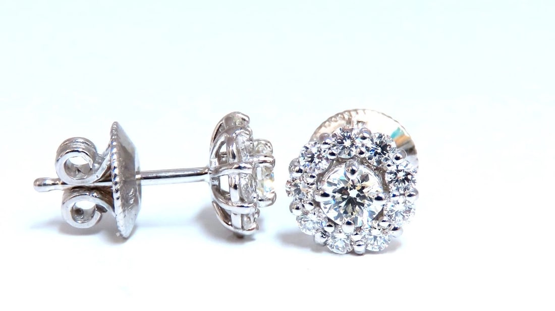 1ct. natural round diamond cluster earrings 14 karat - 2