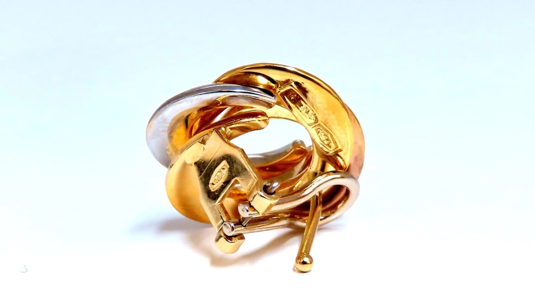 18kt Gold Tri-color Circular Clip Earrings - 2