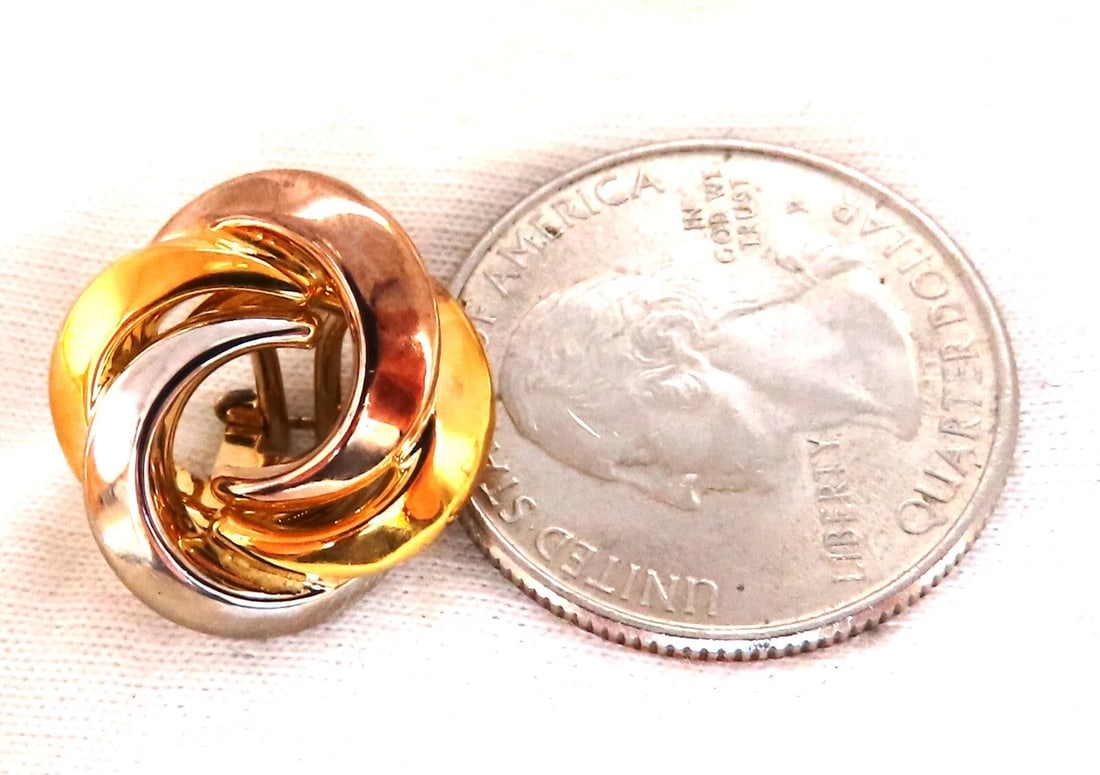 18kt Gold Tri-color Circular Clip Earrings - 3