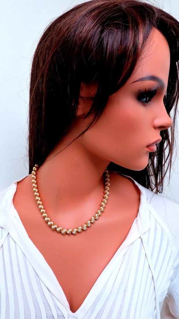 14kt Gold Bead Necklace 17.5 inch 9mm - 5