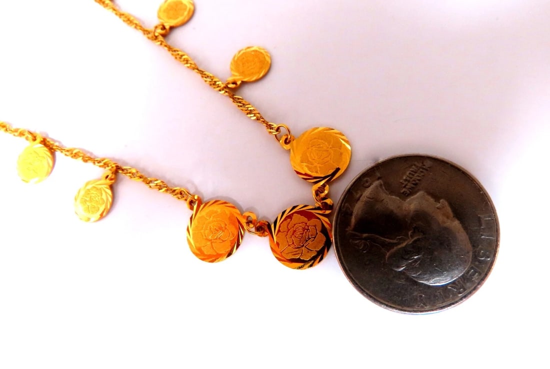 22kt Gold Flower Motif Dangling Disc Necklace 17 inch - 3