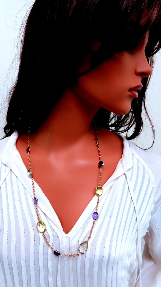 150ct natural purple green amethyst necklace 14kt Gold - 7