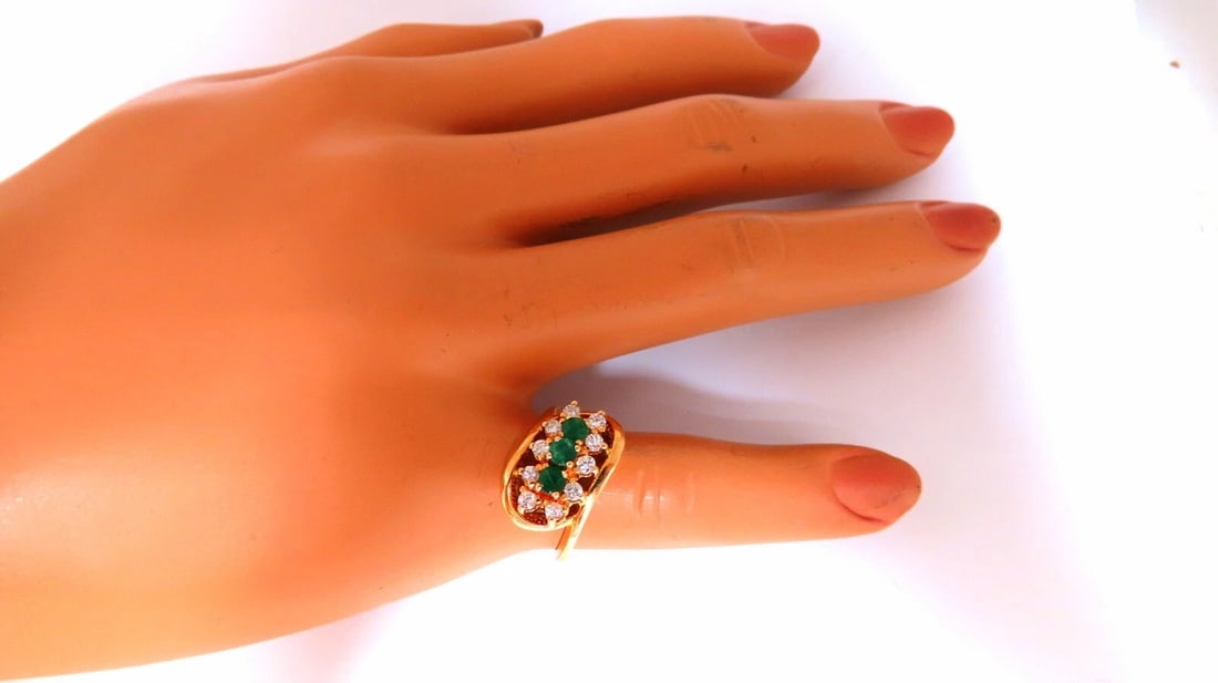 Emerald Diamonds Ring 14kt .36ct Natural Cluster Deco - 3