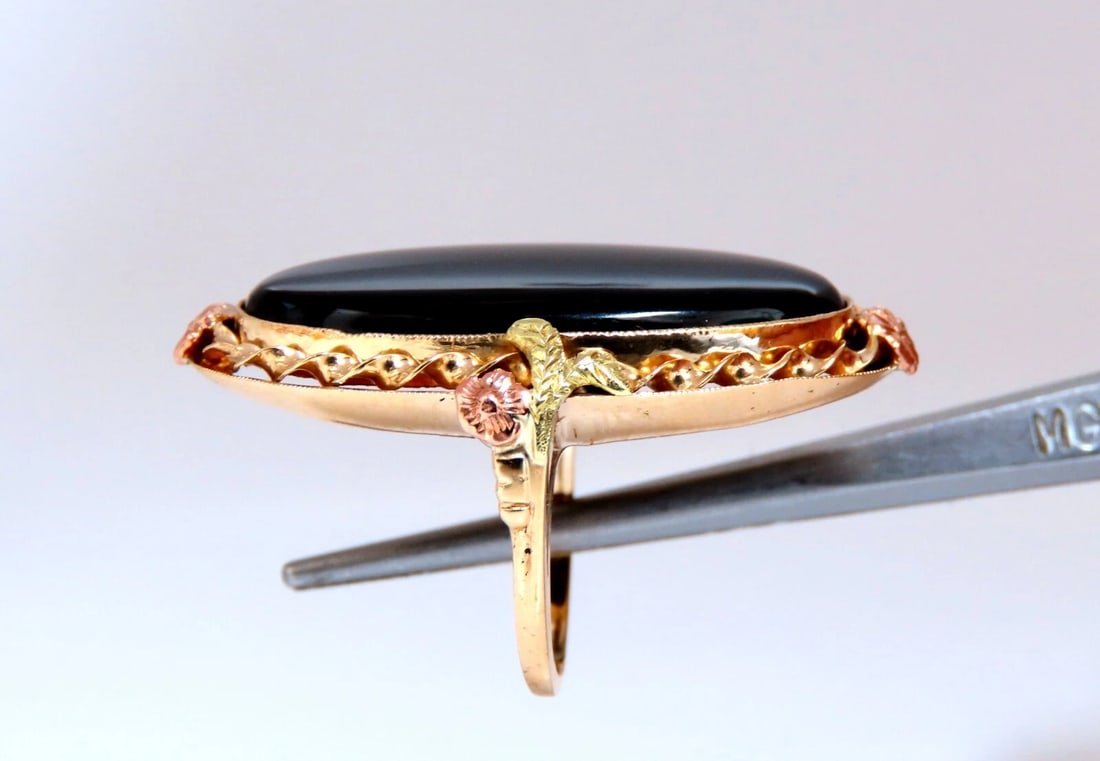 Natural Black Onyx Vintage Ring 14kt Gothic Deco - 4