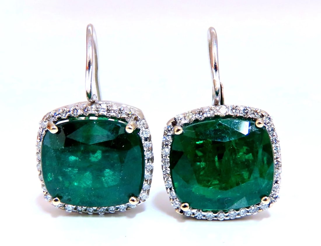 GIA Certified 17.05ct Natural Emeralds Diamond Earrings 18kt Cluster Halo - 8