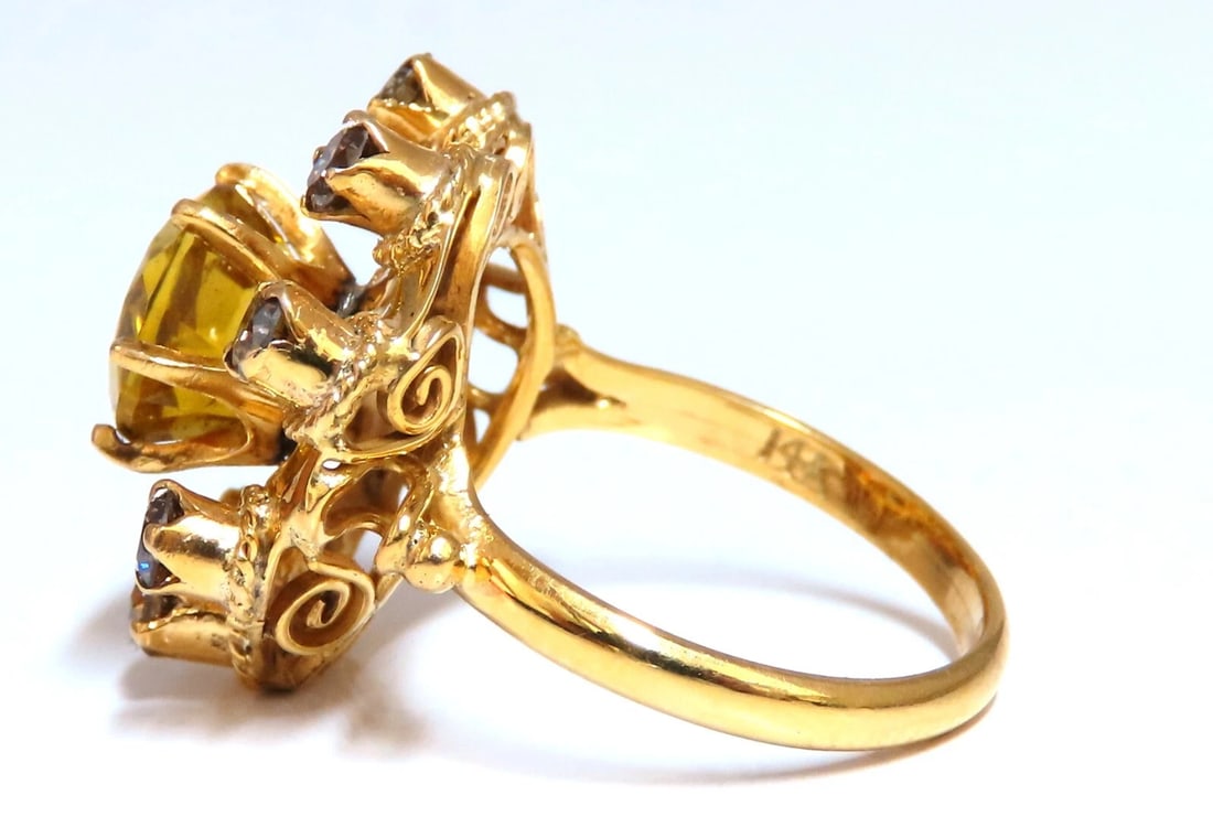 GIA Certified 2.44CT Natural citrine Cluster Ring 14 Karat gold - 3