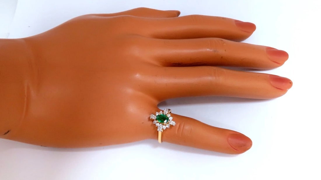 Emerald Diamonds Ring 14kt 1.20ct Edwardian Deco - 4