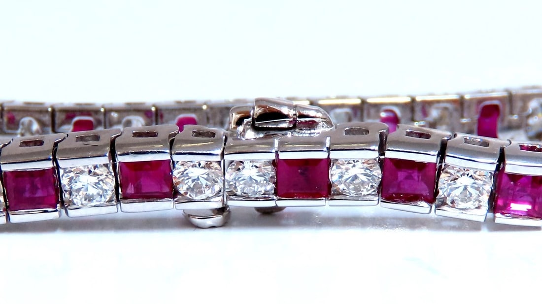 10.03ct Natural Ruby Diamonds Alternating Channel Line Bracelet 14kt - 4