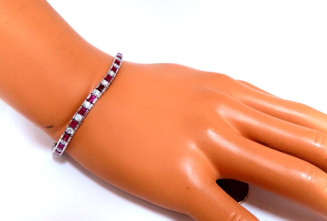 10.03ct Natural Ruby Diamonds Alternating Channel Line Bracelet 14kt - 8