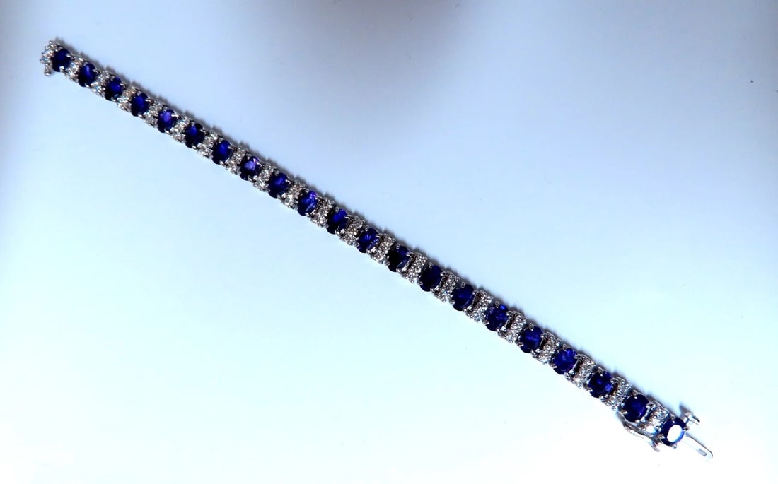10ct Natural Oval Purple Amethysts Diamonds Tennis Bracelet 14kt Gold - 6