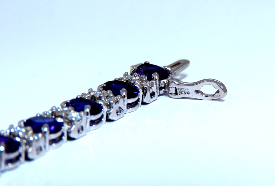 10ct Natural Oval Purple Amethysts Diamonds Tennis Bracelet 14kt Gold - 7