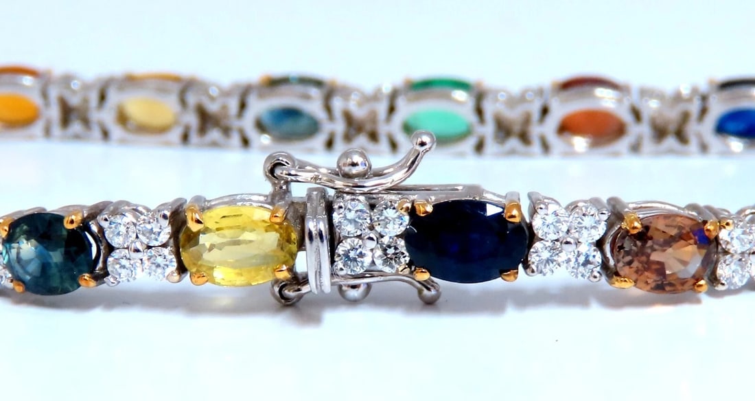 10ct Natural Sapphire Emerald Green Garnet Diamond Tennis Bracelet 14kt gold - 2
