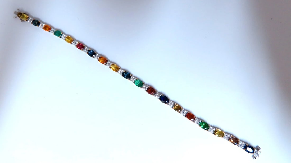 10ct Natural Sapphire Emerald Green Garnet Diamond Tennis Bracelet 14kt gold - 4