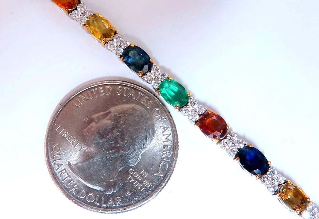 10ct Natural Sapphire Emerald Green Garnet Diamond Tennis Bracelet 14kt gold - 5