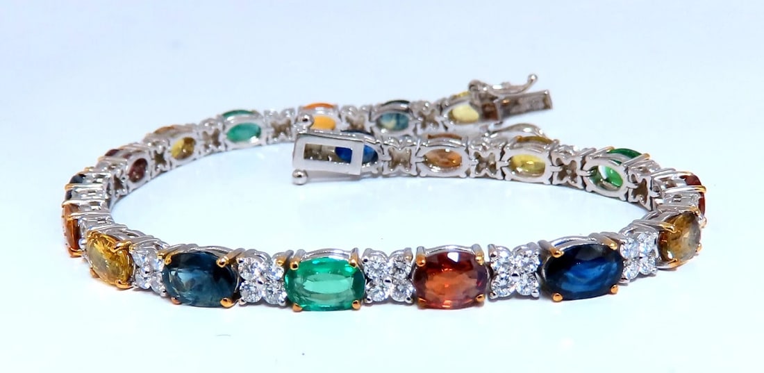 10ct Natural Sapphire Emerald Green Garnet Diamond Tennis Bracelet 14kt gold - 6