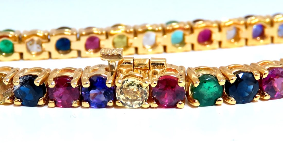 11.80ct Natural Sapphire Ruby Emerald Amethyst Tennis Bracelet 14kt Gem Line - 2