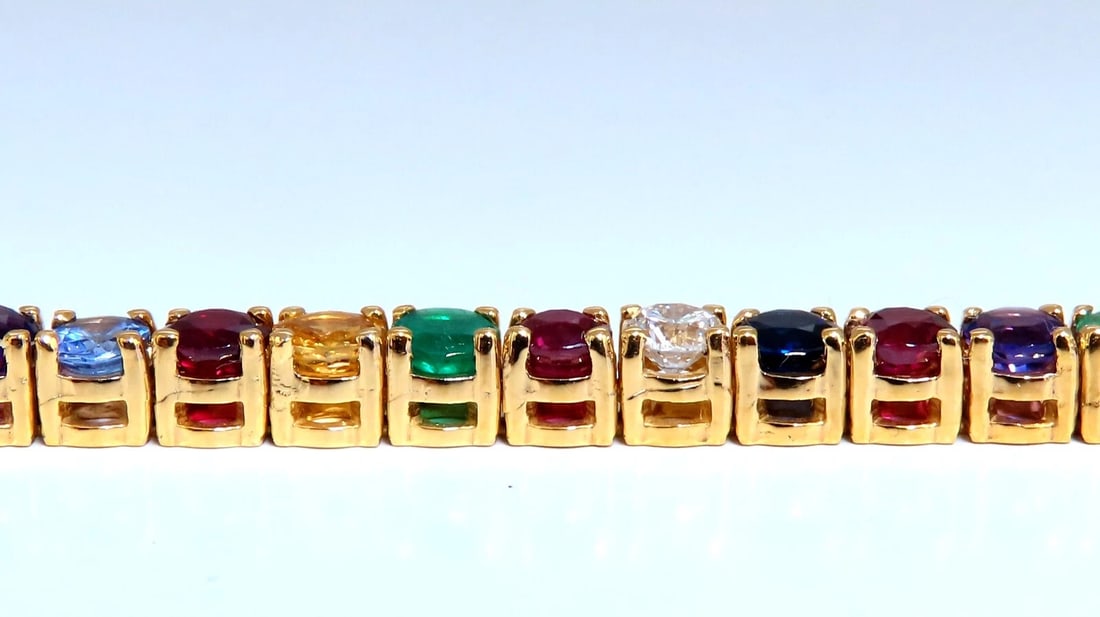 11.80ct Natural Sapphire Ruby Emerald Amethyst Tennis Bracelet 14kt Gem Line - 4