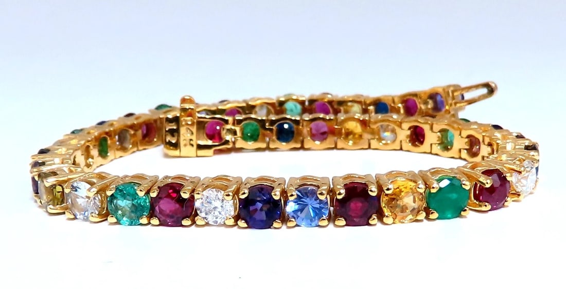 11.80ct Natural Sapphire Ruby Emerald Amethyst Tennis Bracelet 14kt Gem Line - 6