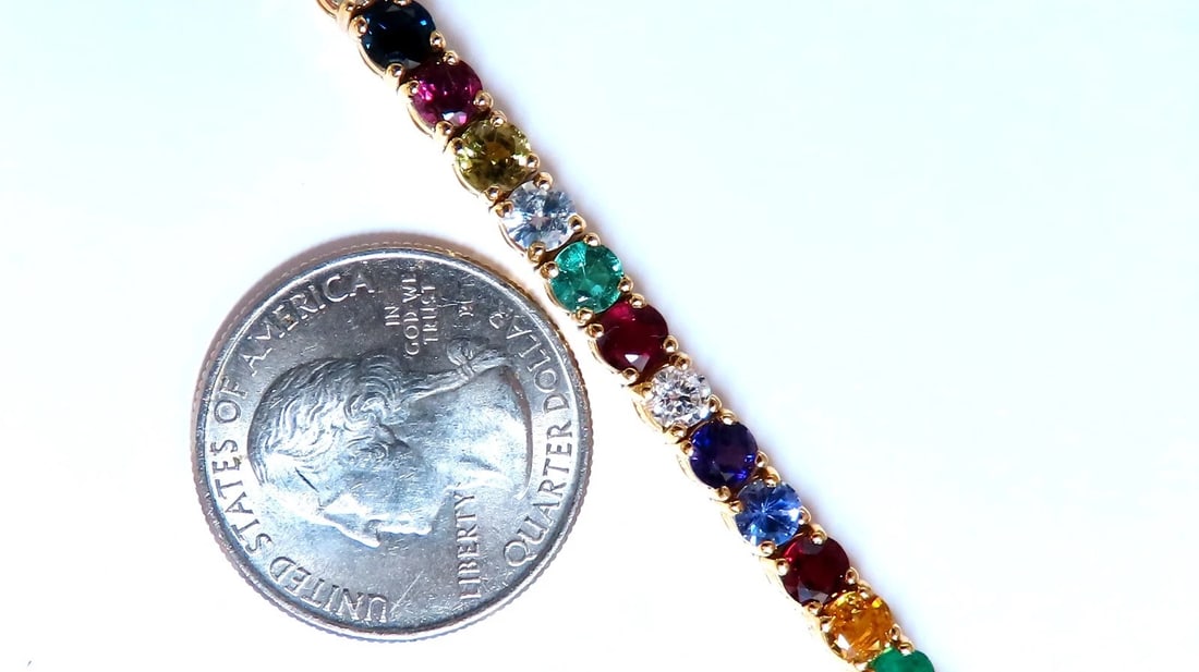 11.80ct Natural Sapphire Ruby Emerald Amethyst Tennis Bracelet 14kt Gem Line - 7