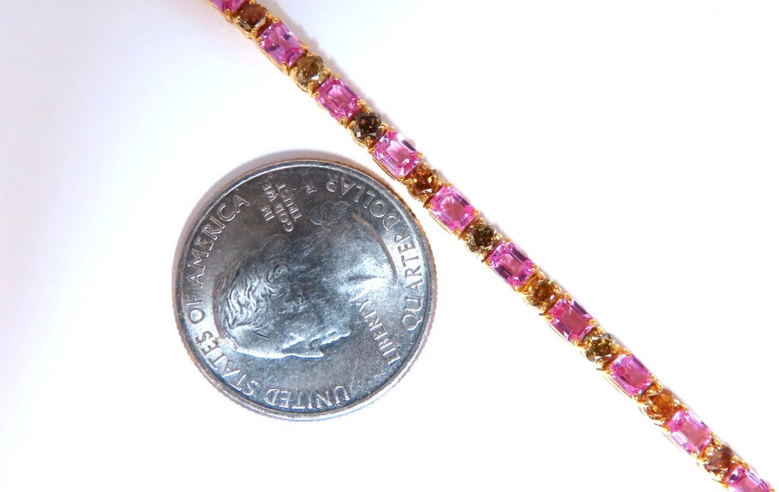 Natural Pink Sapphires Fancy Color Diamonds bracelet 14kt Fancy Yellow Brown - 3