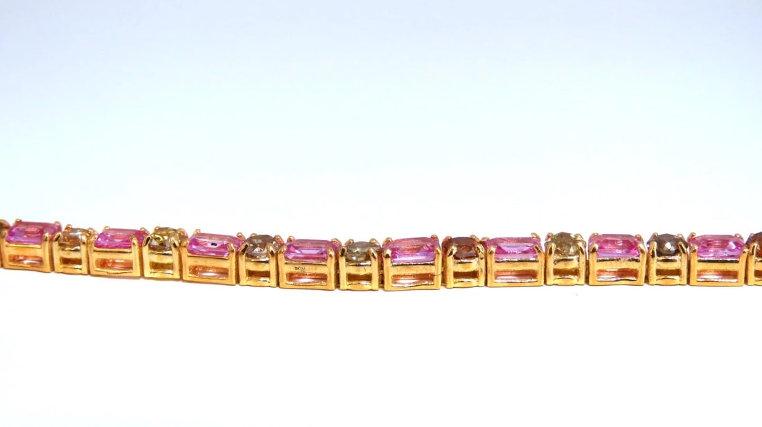 Natural Pink Sapphires Fancy Color Diamonds bracelet 14kt Fancy Yellow Brown - 4