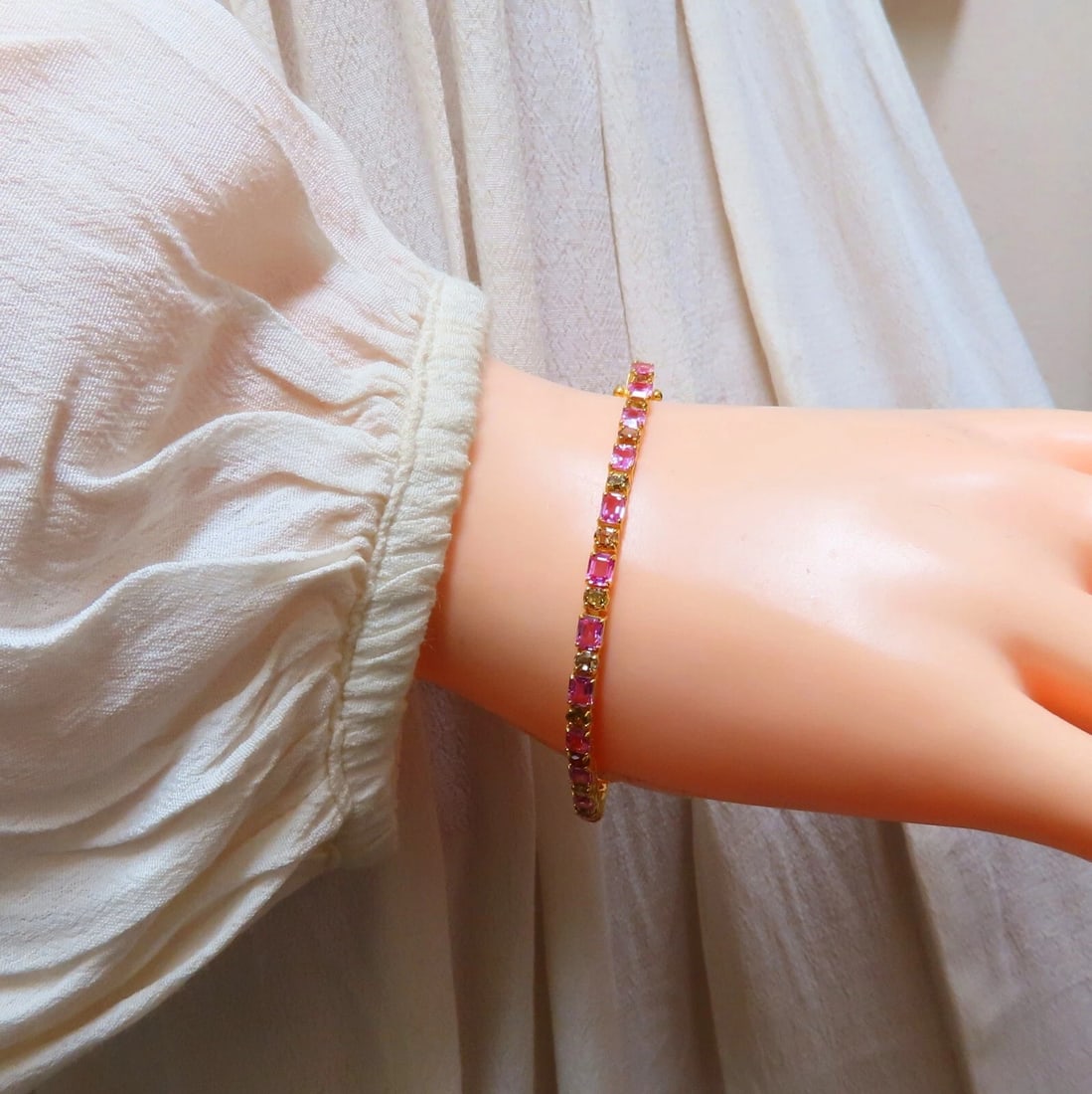 Natural Pink Sapphires Fancy Color Diamonds bracelet 14kt Fancy Yellow Brown - 5
