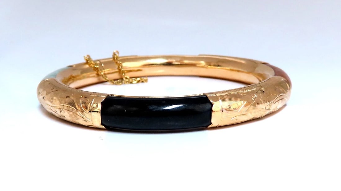 Jade Bangle Bracelet 8.4mm 14kt gold - 4