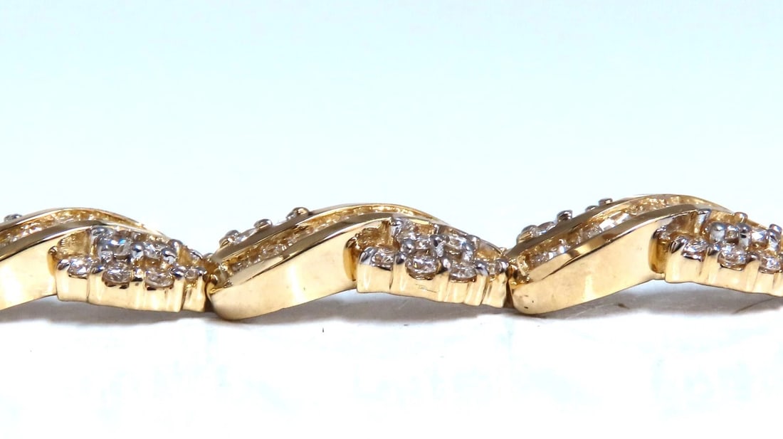 Natural Round & Baguettes Diamonds Cluster Channel Bracelet 14kt - 3