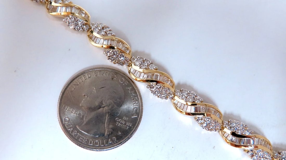 Natural Round & Baguettes Diamonds Cluster Channel Bracelet 14kt - 4