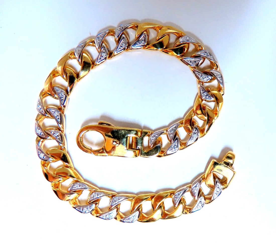 14ktgold Mens Classic Figaro Bracelet 7.5 inch .22ct diamonds - 2
