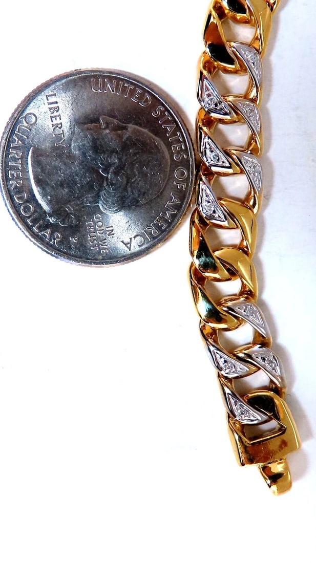 14ktgold Mens Classic Figaro Bracelet 7.5 inch .22ct diamonds - 3
