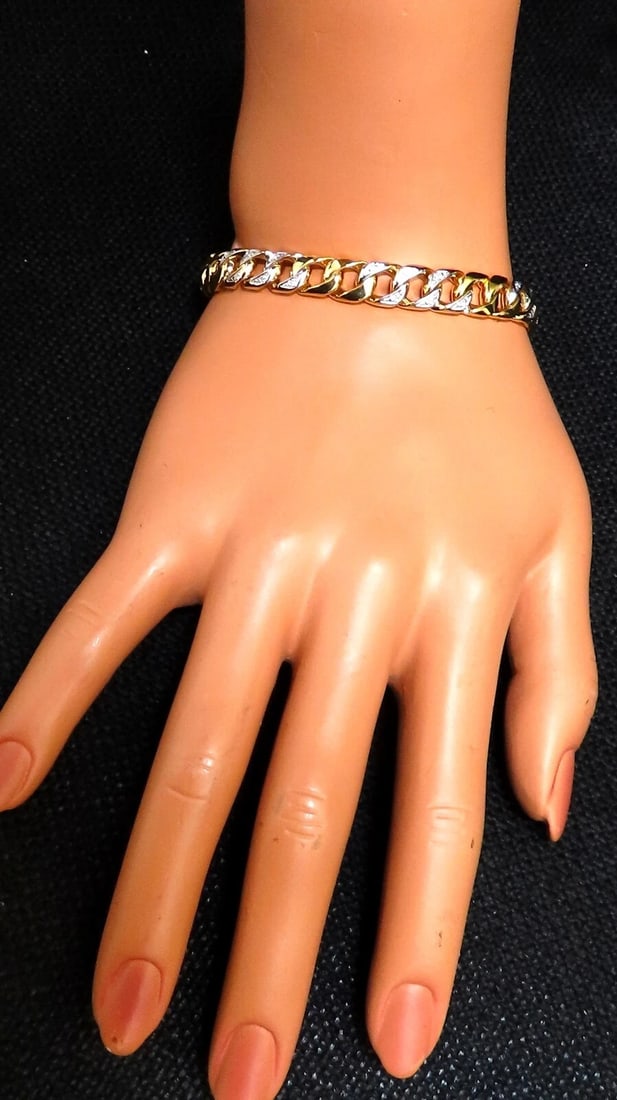 14ktgold Mens Classic Figaro Bracelet 7.5 inch .22ct diamonds - 8
