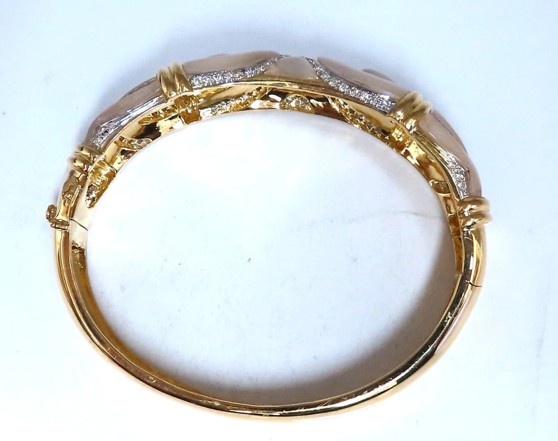 Natural Diamonds Carved Mother of Pearl Bangle Bracelet 18kt - 5