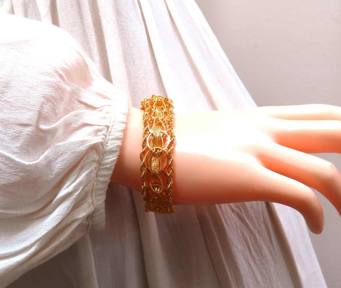 14kt Gold Rope & Tassel Vintage Hand Intricate Bracelet - 7