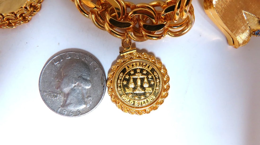 14kt Gold 6 Charm Functional Bracelet Sun Dog Windmill Frame Lilly 104gr - 7