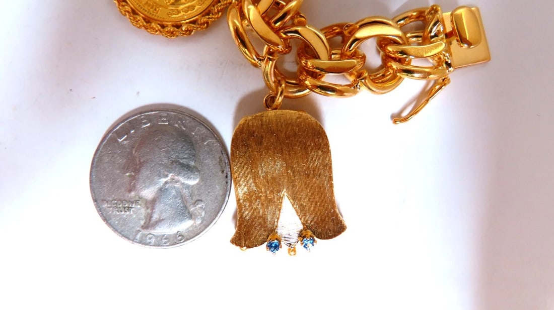 14kt Gold 6 Charm Functional Bracelet Sun Dog Windmill Frame Lilly 104gr - 8