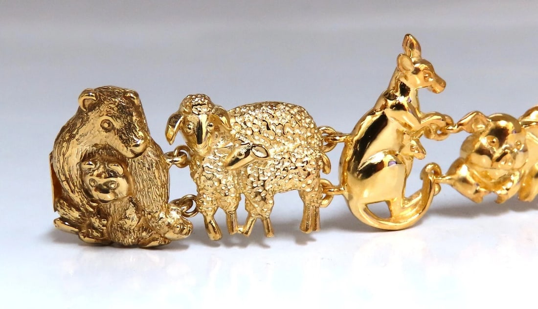 14kt Gold Animal Trail Noah Ark Bracelet Bear Sheep Kangaroo Pig Swan Lion - 2
