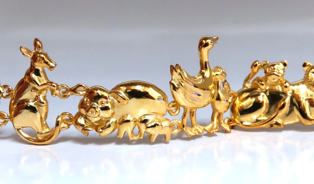 14kt Gold Animal Trail Noah Ark Bracelet Bear Sheep Kangaroo Pig Swan Lion - 3