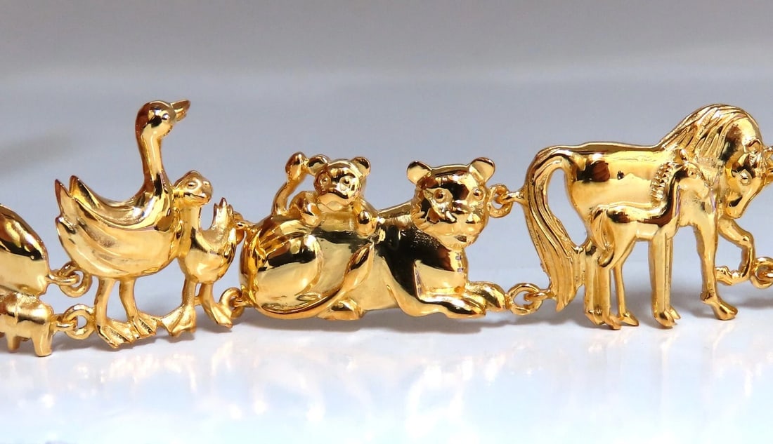 14kt Gold Animal Trail Noah Ark Bracelet Bear Sheep Kangaroo Pig Swan Lion - 4